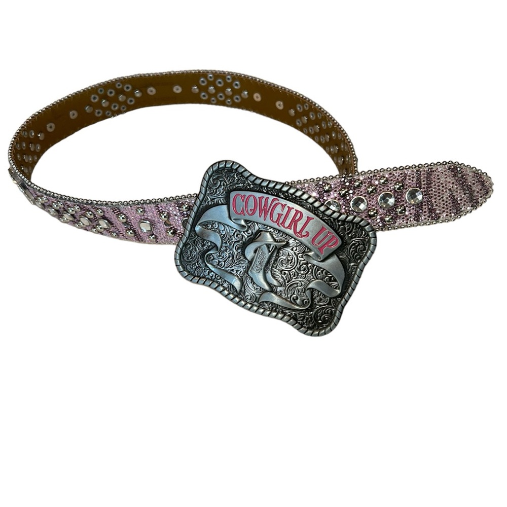 Cowgirl Up Buckle Rhinestone Pink Belt Size XS